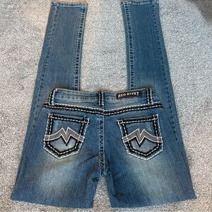 Red Rivet Y2K Extra Low Rise Skinny Jeans Size 3 McBling Thick Stitch